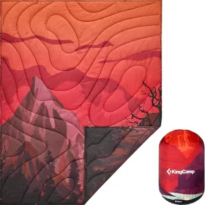 KingCamp Lightweight Camping Blanket - Puffy Printed Warm Camping Quilt with Snap Button - Portable for Travel, Hiking, Stadium, Airplane - 69" x 53" - Rosered
