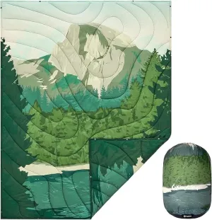 KingCamp Lightweight Camping Blanket - Puffy Printed Warm Camping Quilt with Snap Button - Portable for Travel, Hiking, Stadium, Airplane - 79" x 57" - Green
