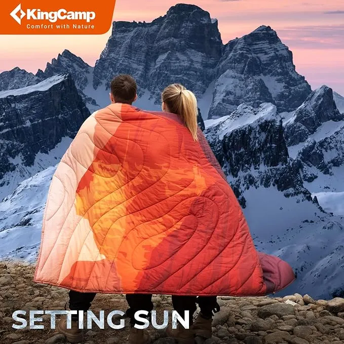 KingCamp Lightweight Camping Blanket - Puffy Printed Warm Camping Quilt with Snap Button - Portable for Travel, Hiking, Stadium, Airplane - 79" x 57" - Orange