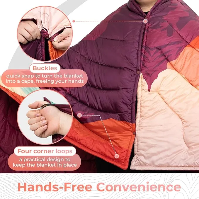 KingCamp Lightweight Camping Blanket - Puffy Printed Warm Camping Quilt with Snap Button - Portable for Travel, Hiking, Stadium, Airplane - 79" x 57" - Orange