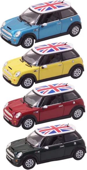KiNSMART Mini Cooper S 5inch 1:28 Scale Die Cast Metal Model Toy Cars SetOf4 with British Flag