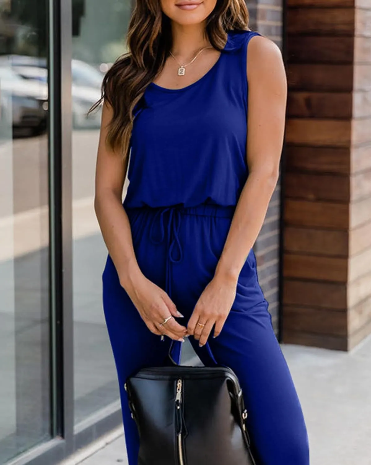 KIRUNDO Women 2025 Summer Jumpsuits Casual Sleeveless Drawstring Elastic Waist Romper Vacation Cruise Airport Travel Outfits
