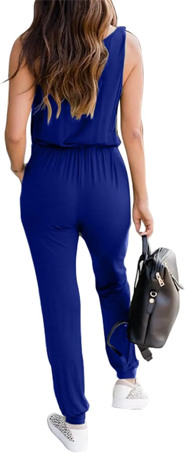 KIRUNDO Women 2025 Summer Jumpsuits Casual Sleeveless Drawstring Elastic Waist Romper Vacation Cruise Airport Travel Outfits