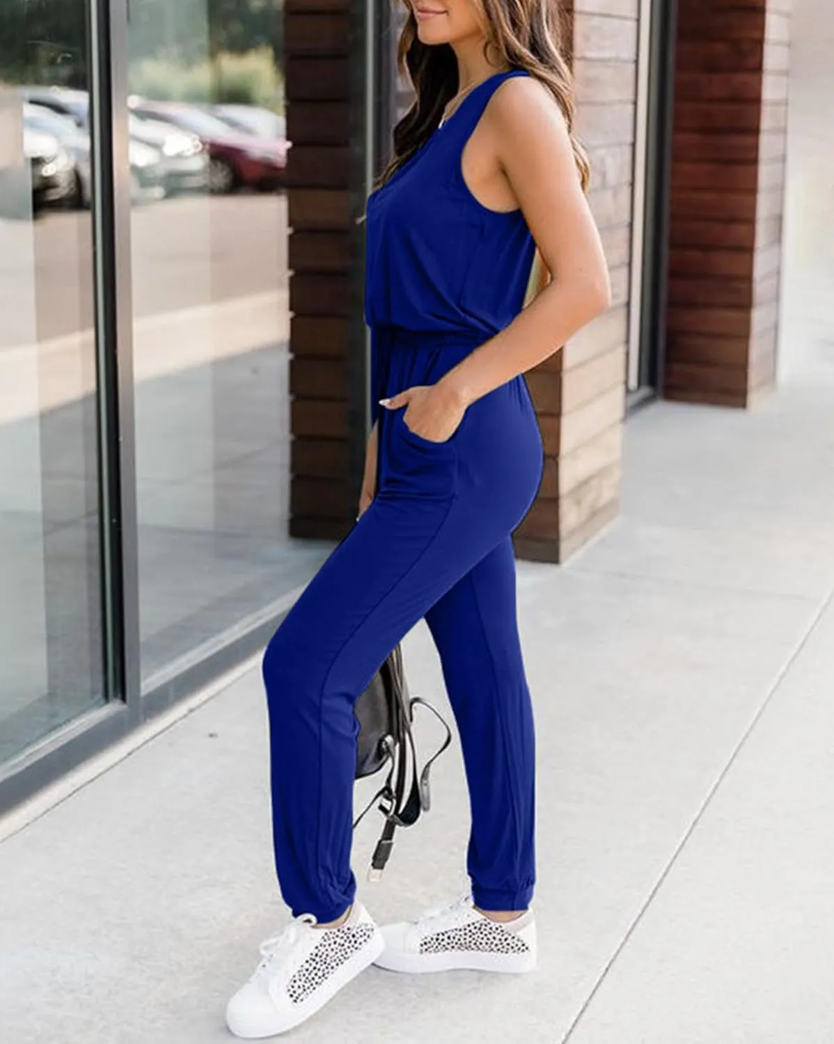 KIRUNDO Women 2025 Summer Jumpsuits Casual Sleeveless Drawstring Elastic Waist Romper Vacation Cruise Airport Travel Outfits