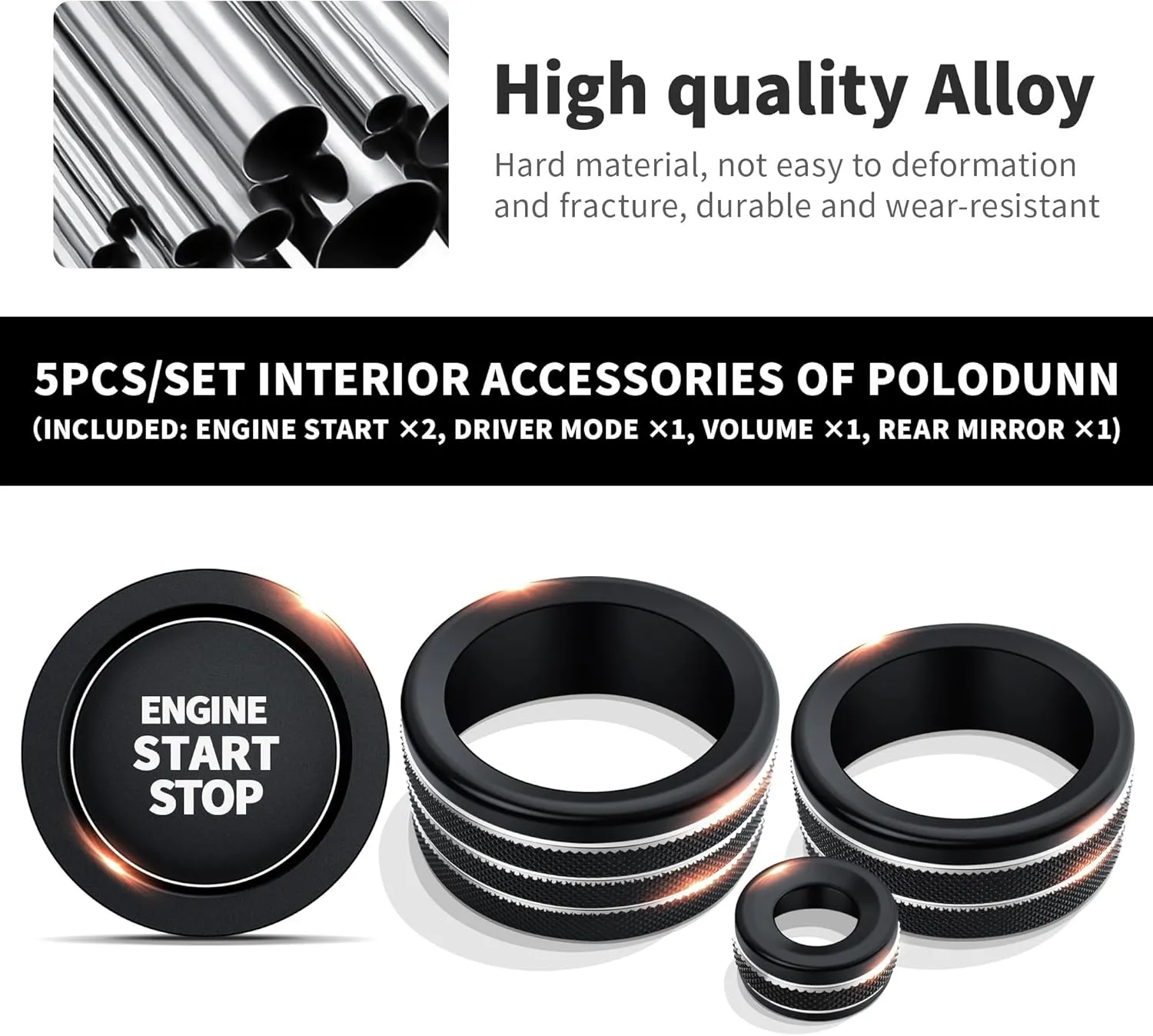 Knob Cover Accessories for Toyota Tundra 2022-2025 & Sequoia 2023-2025, 5pcs Aluminum Alloy Trim Set (Black, 14-inch Display Screen)