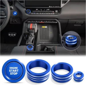 Knob Cover Accessories for Toyota Tundra 2022-2025 & Sequoia 2023-2025, 5pcs Aluminum Alloy Trim Set (Blue, 14-inch Display Screen)