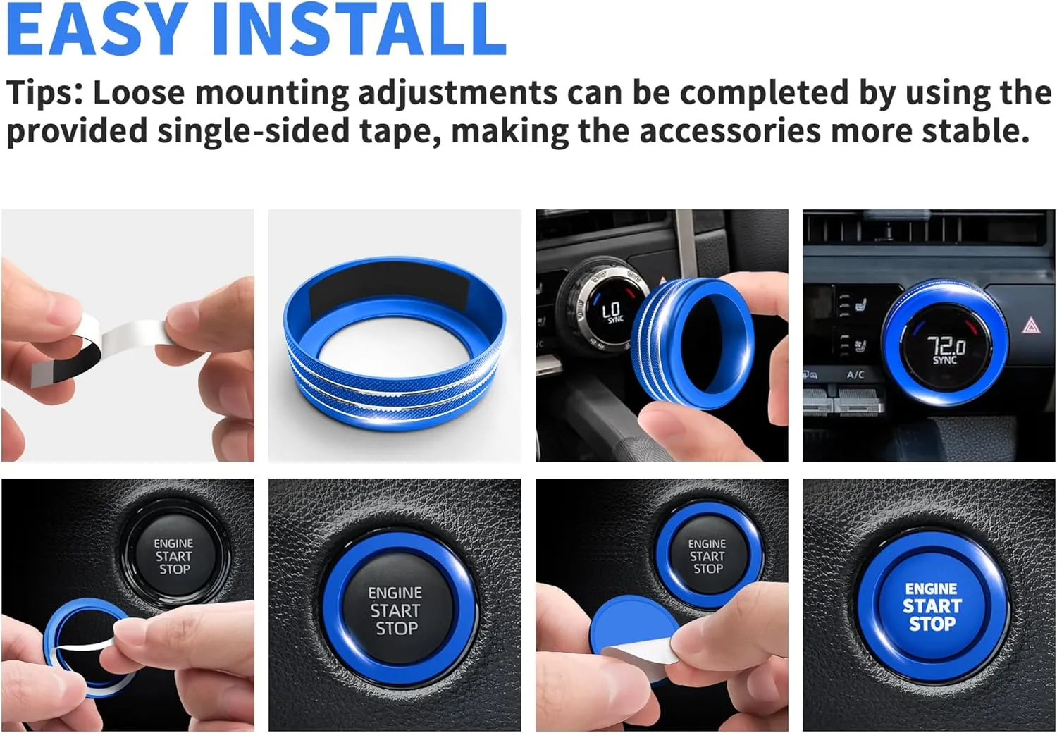 Knob Cover Accessories for Toyota Tundra 2022-2025 & Sequoia 2023-2025, 5pcs Aluminum Alloy Trim Set (Blue, 14-inch Display Screen)