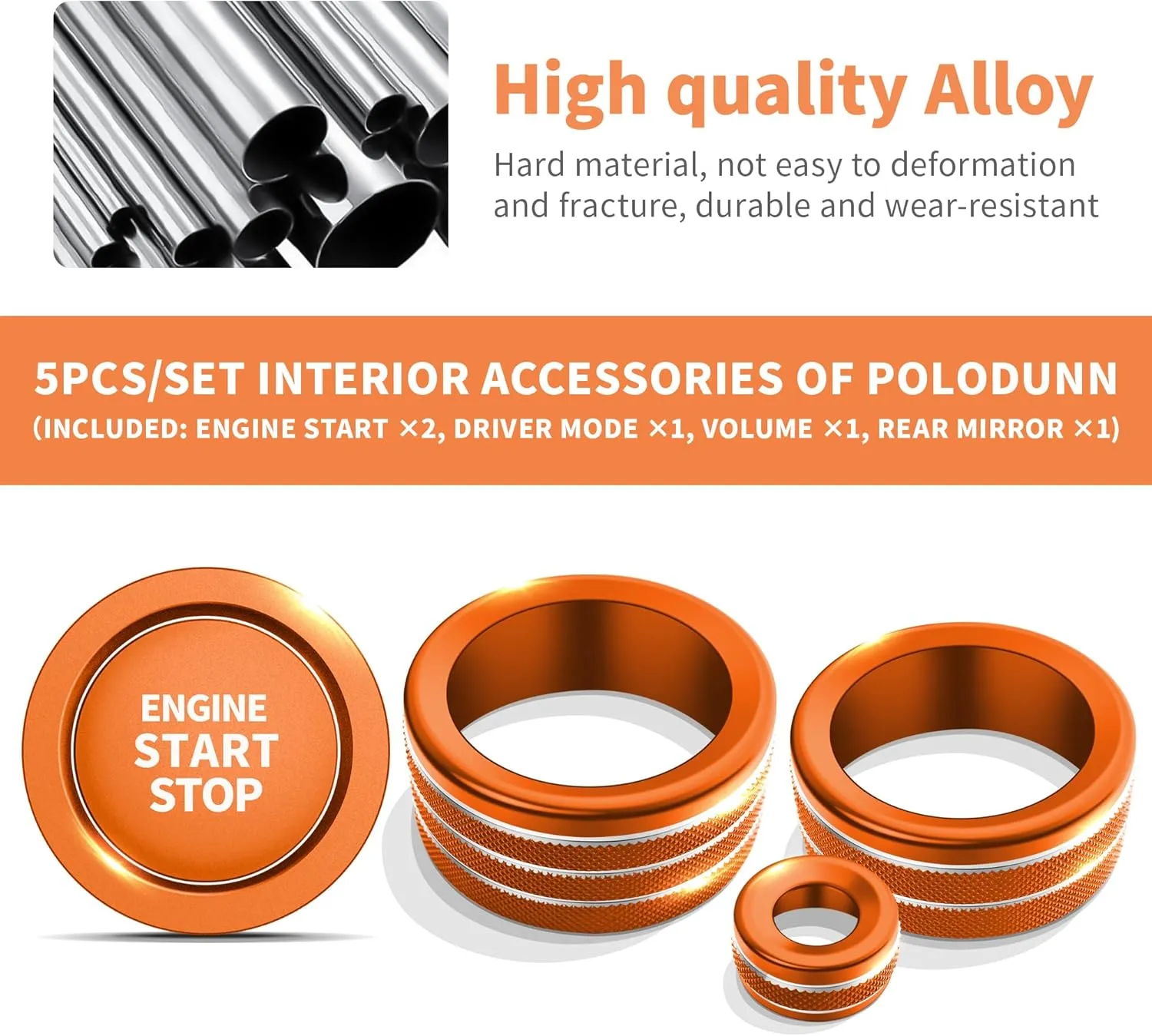 Knob Cover Accessories for Toyota Tundra 2022-2025 & Sequoia 2023-2025, 5pcs Aluminum Alloy Trim Set (Orange, 14-inch Display Screen)