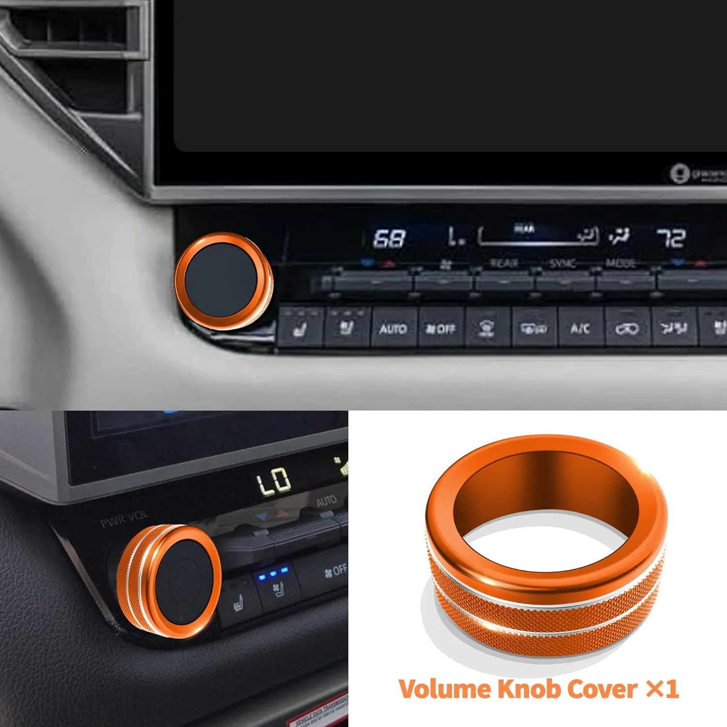 Knob Cover Accessories for Toyota Tundra 2022-2025 & Sequoia 2023-2025, 5pcs Aluminum Alloy Trim Set (Orange, 14-inch Display Screen)