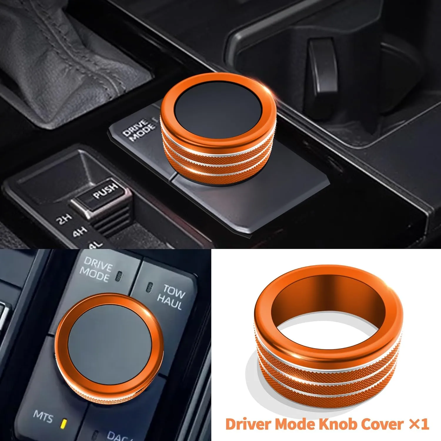 Knob Cover Accessories for Toyota Tundra 2022-2025 & Sequoia 2023-2025, 5pcs Aluminum Alloy Trim Set (Orange, 14-inch Display Screen)
