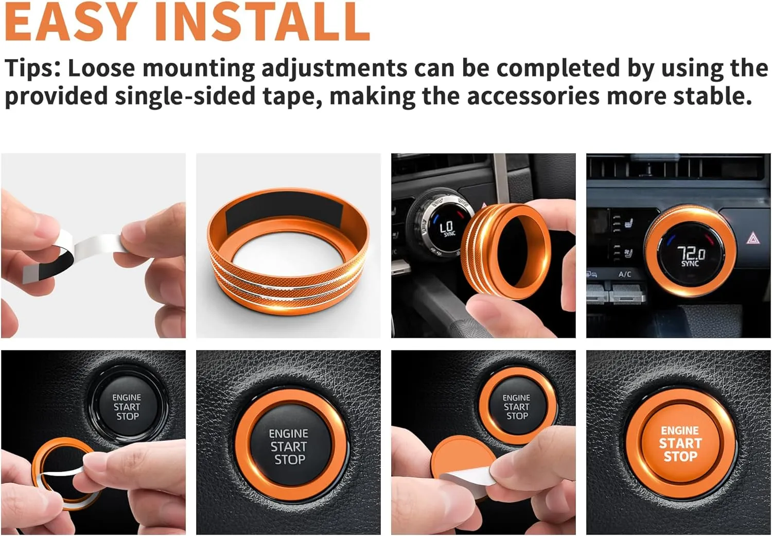 Knob Cover Accessories for Toyota Tundra 2022-2025 & Sequoia 2023-2025, 5pcs Aluminum Alloy Trim Set (Orange, 14-inch Display Screen)