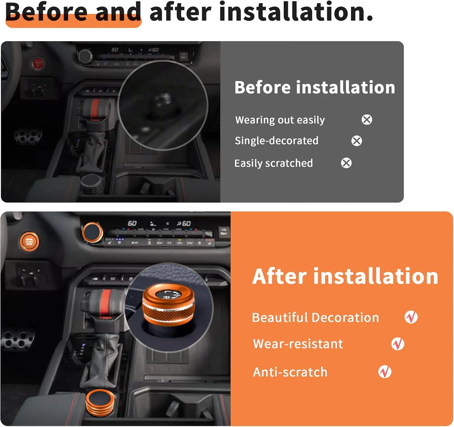 Knob Cover Accessories for Toyota Tundra 2022-2025 & Sequoia 2023-2025, 5pcs Aluminum Alloy Trim Set (Orange, 14-inch Display Screen)