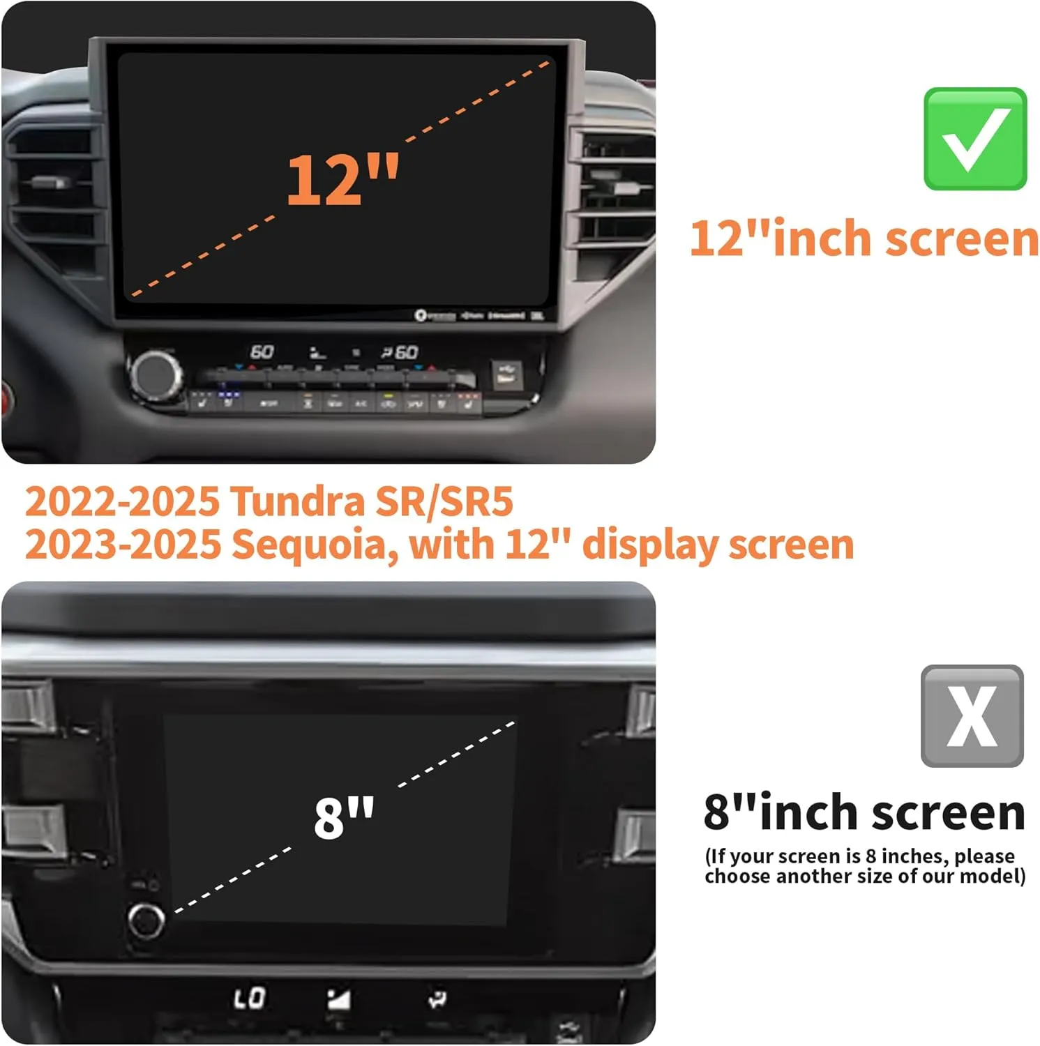 Knob Cover Accessories for Toyota Tundra 2022-2025 & Sequoia 2023-2025, 5pcs Aluminum Alloy Trim Set (Orange, 14-inch Display Screen)