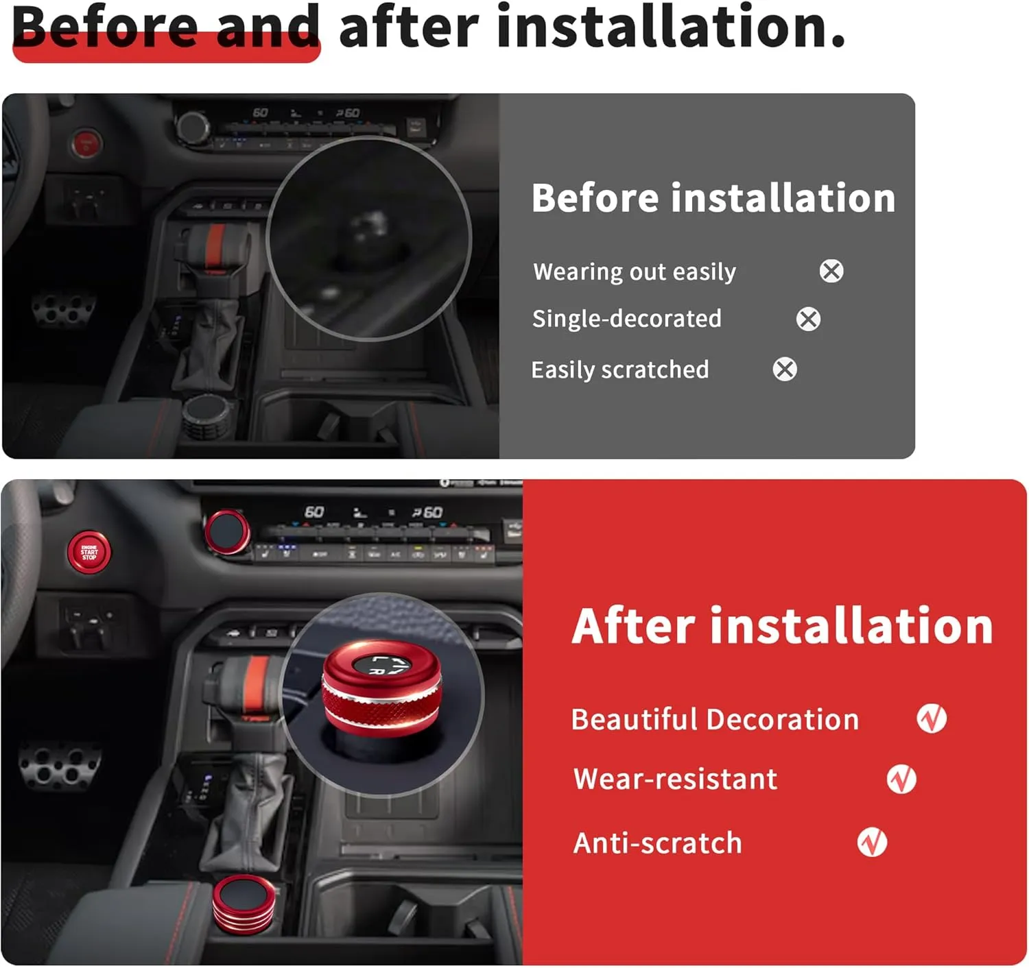 Knob Cover Accessories for Toyota Tundra 2022-2025 & Sequoia 2023-2025, 5pcs Aluminum Alloy Trim Set (Red, 14-inch Display Screen)