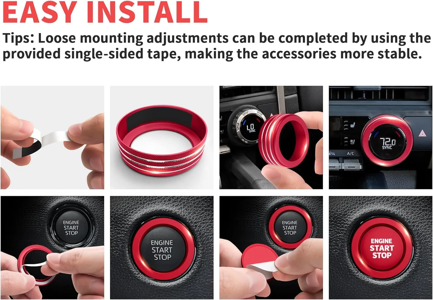 Knob Cover Accessories for Toyota Tundra 2022-2025 & Sequoia 2023-2025, 5pcs Aluminum Alloy Trim Set (Red, 14-inch Display Screen)