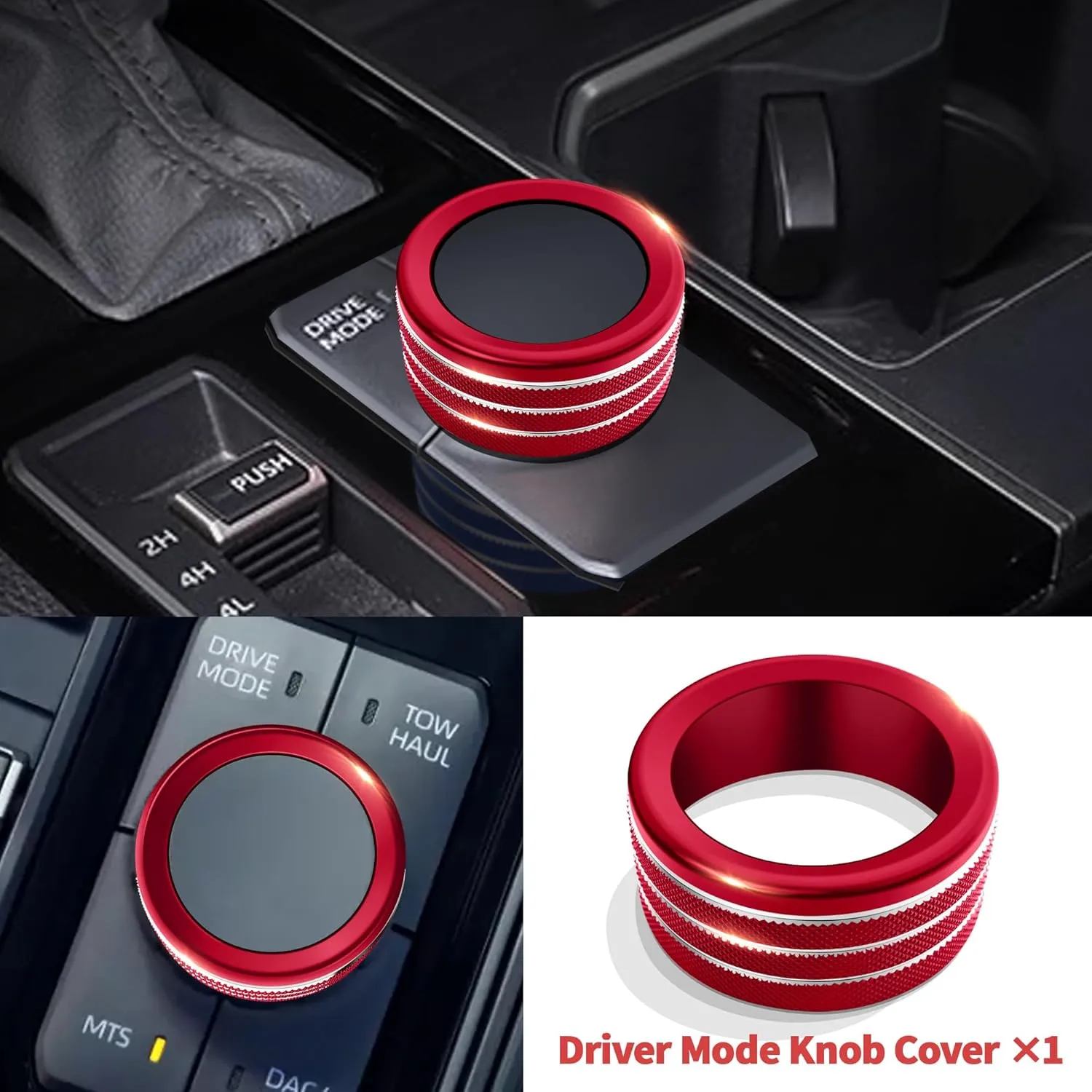 Knob Cover Accessories for Toyota Tundra 2022-2025 & Sequoia 2023-2025, 5pcs Aluminum Alloy Trim Set (Red, 14-inch Display Screen)