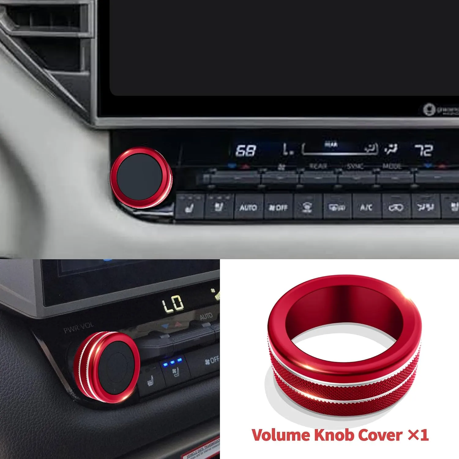 Knob Cover Accessories for Toyota Tundra 2022-2025 & Sequoia 2023-2025, 5pcs Aluminum Alloy Trim Set (Red, 14-inch Display Screen)