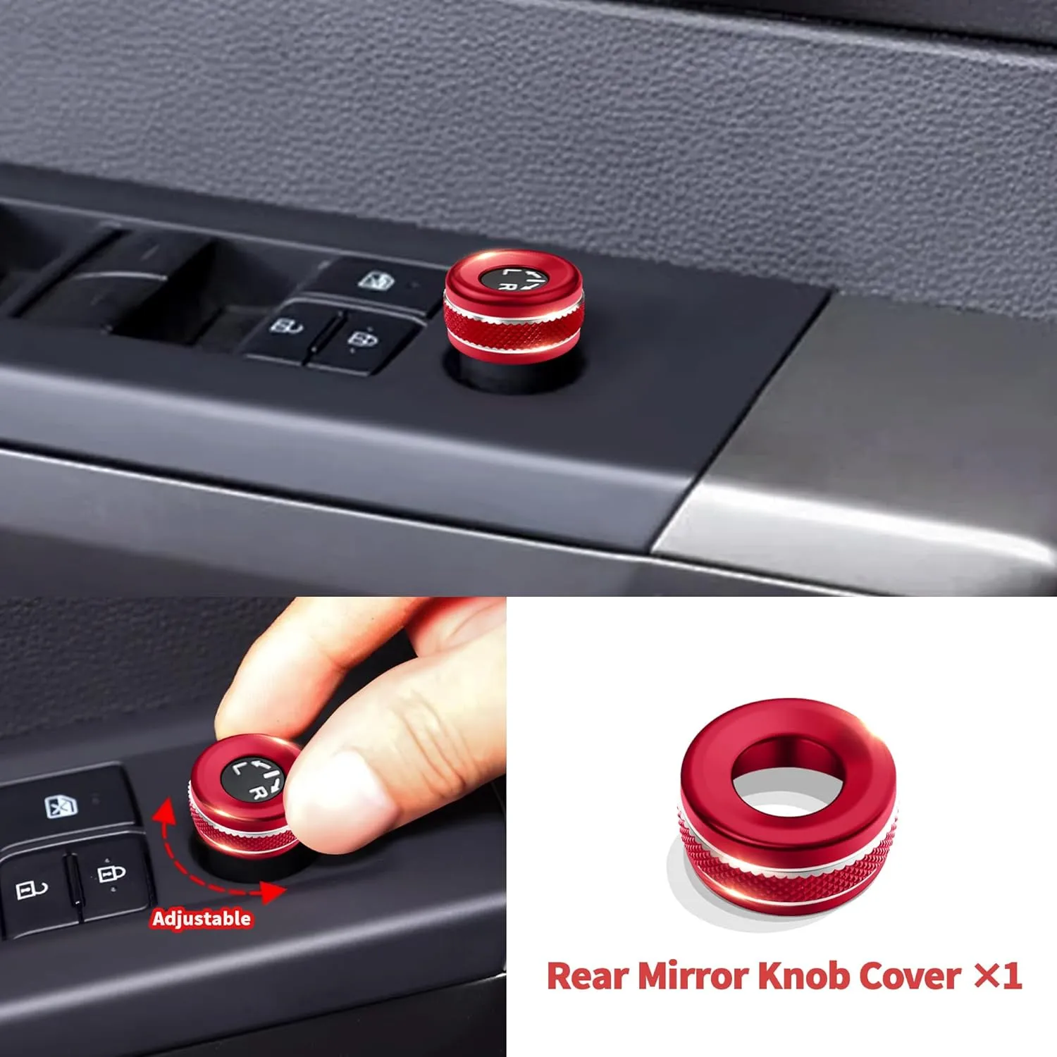 Knob Cover Accessories for Toyota Tundra 2022-2025 & Sequoia 2023-2025, 5pcs Aluminum Alloy Trim Set (Red, 14-inch Display Screen)