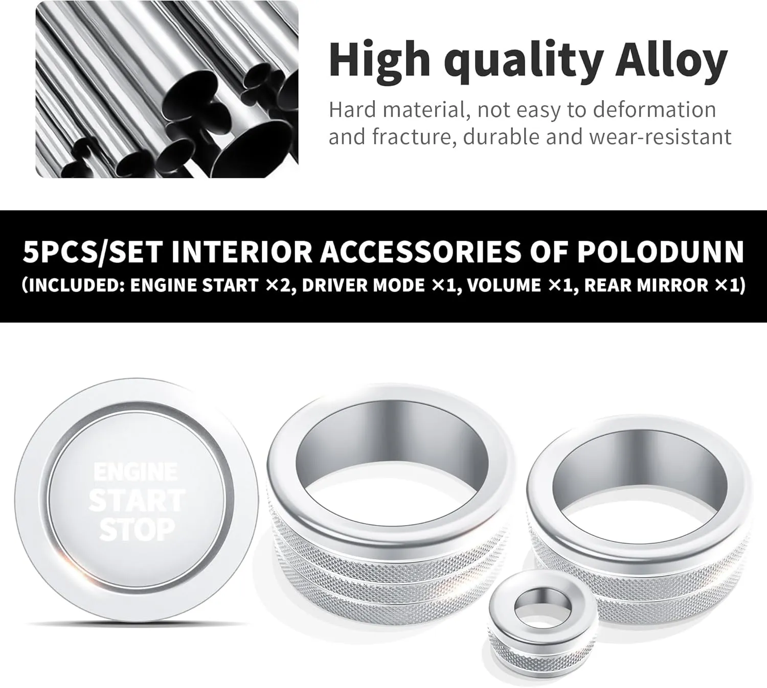 Knob Cover Accessories for Toyota Tundra 2022-2025 & Sequoia 2023-2025, 5pcs Aluminum Alloy Trim Set (Silver, 14-inch Display Screen)