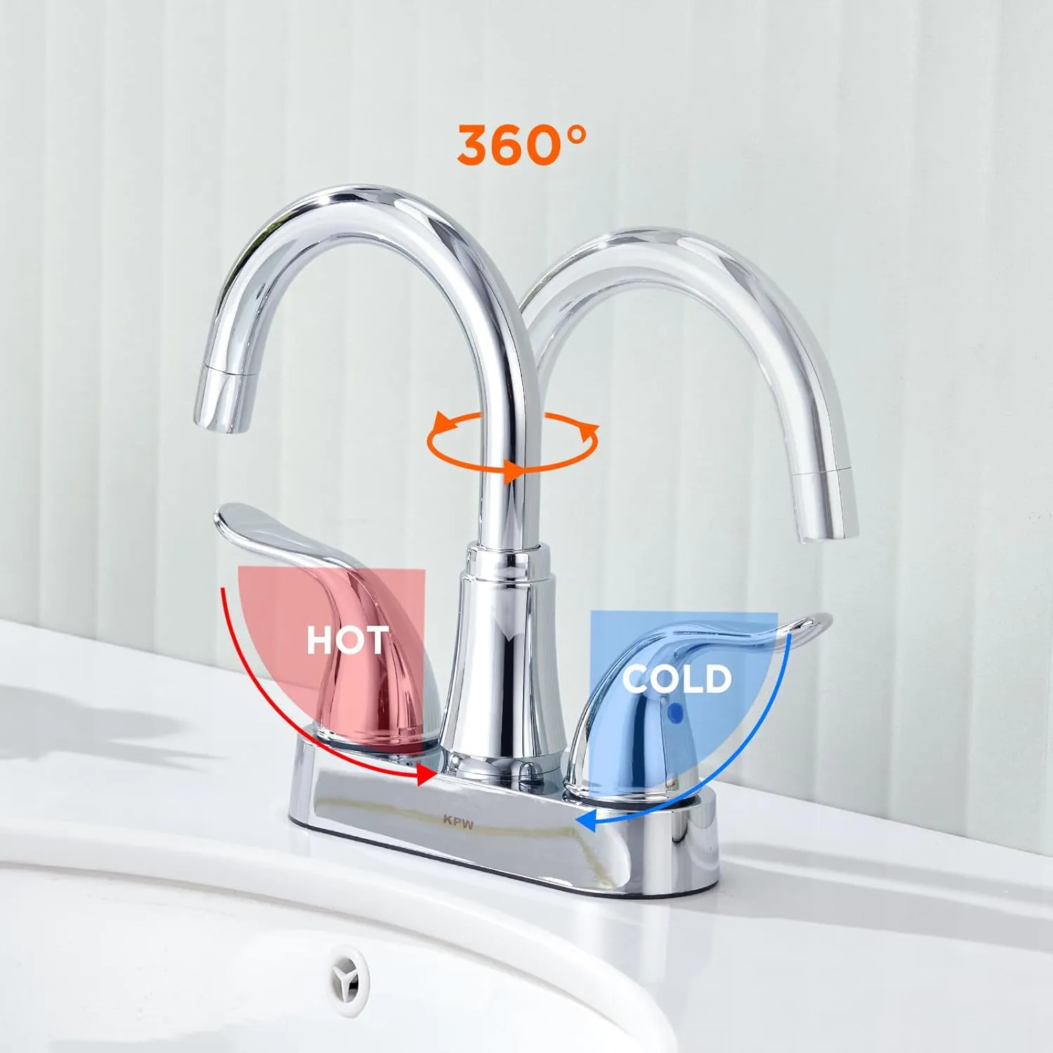 KPW Bathroom Sink Faucet 2 or 3 Hole Chrome Centerset 4 Inch Bathroom Sink Faucet 2 Handle Plating Over ABS Plastic Non-Metallic Lavatory Bathroom Faucet with Pop up Drain Water Supply Hoses