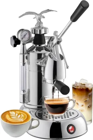La Pavoni Stradivari - Milano 16-Cup Lever Espresso Machine – Chrome & Black Wood Finish with Curved Lever, 54-Ounce Nickel-Plated Single Boiler Heating System & Dual Frothing Options - Made in Italy