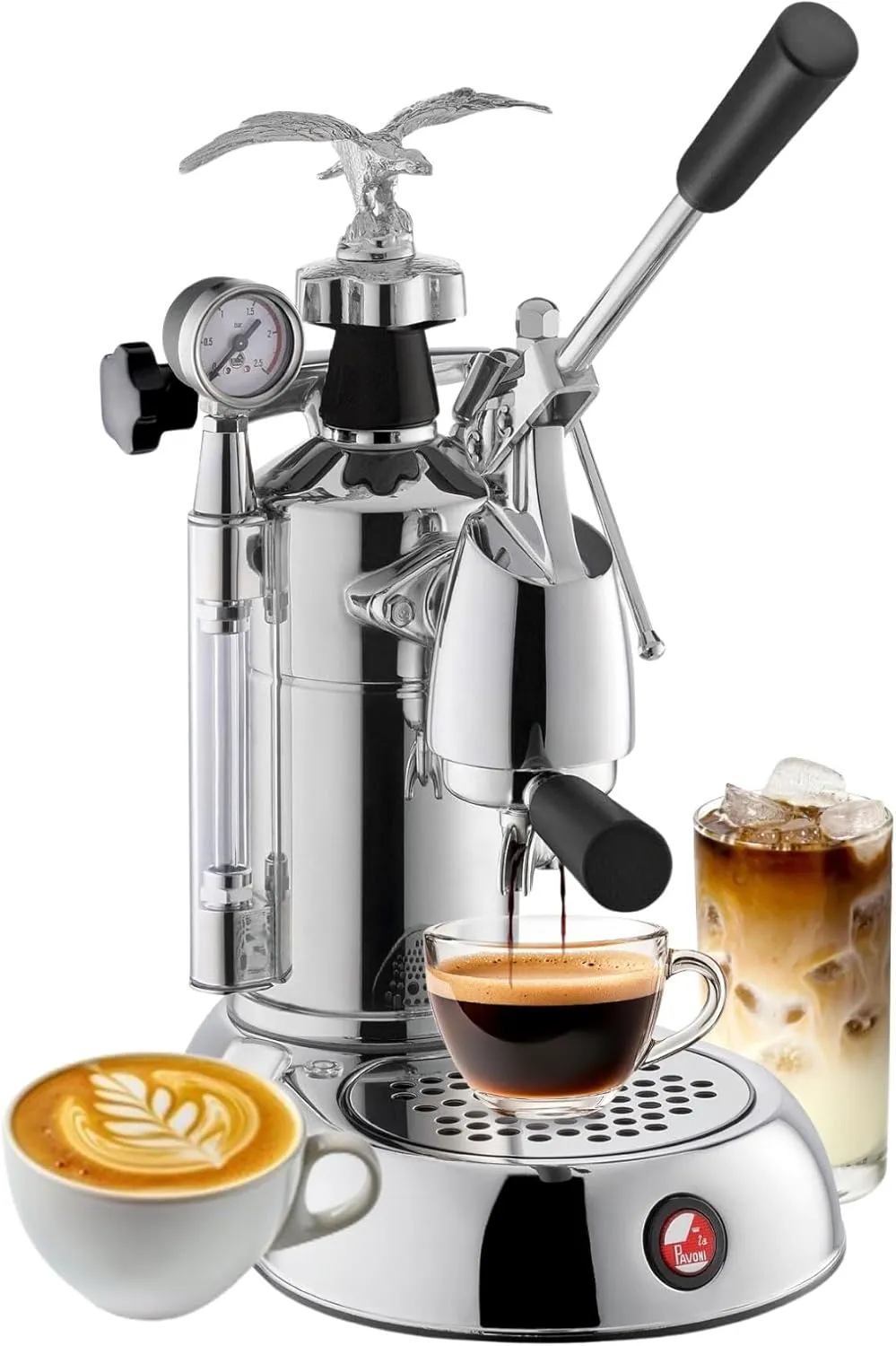 La Pavoni Stradivari - Milano 16-Cup Lever Espresso Machine – Chrome & Black Wood Finish with Curved Lever, 54-Ounce Nickel-Plated Single Boiler Heating System & Dual Frothing Options - Made in Italy