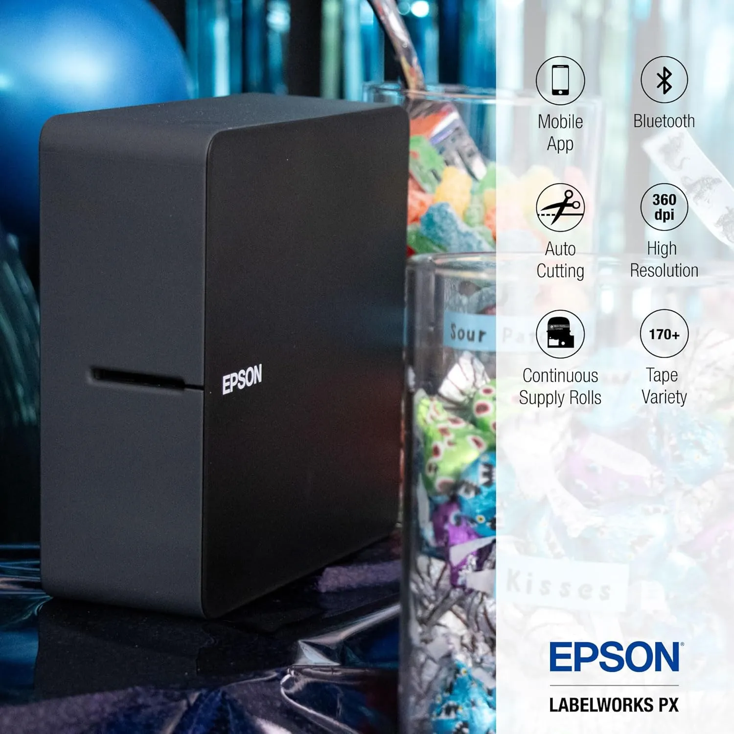 LABELWORKS Epson LW-C610PX-BLK Premium Portable Bluetooth Label Machine Printer – Create Sticker Labels for Crafts and Organization, Ideal for Small Business, Designer Tape Supported, App Compatible