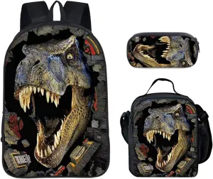 Large 17" T-Rex Dinosaur Backpack 3-in-1 Set for Boys 3-7 Years - School Book Bag with Insulated Lunch Box & Pencil Case | Adjustable Straps   Breathable Back Panel (17.3x11.8x5.8 Inch)