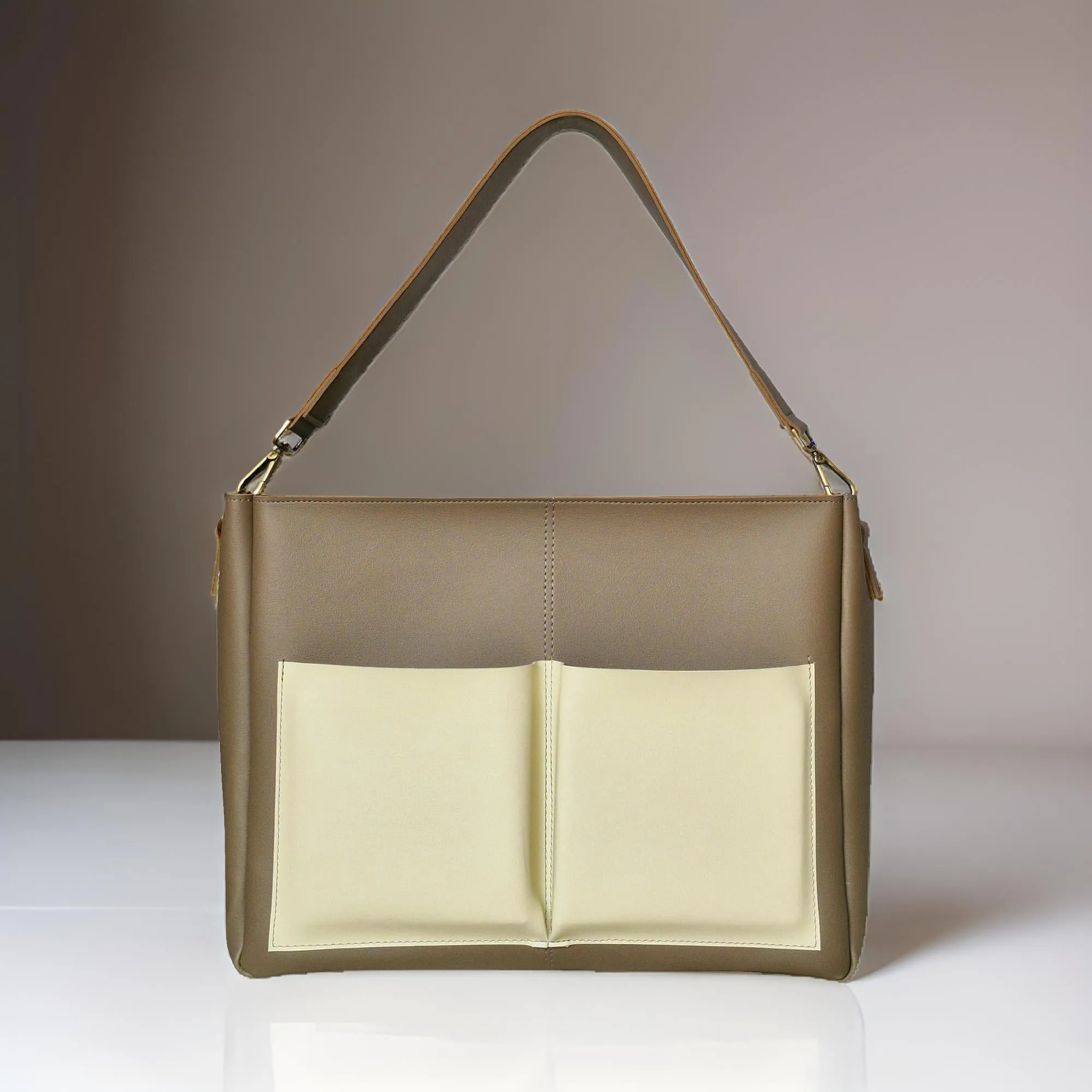 Large Vegan Leather Tote Bag for Women | Mouse Brown Tote Bag for Office and Travelling