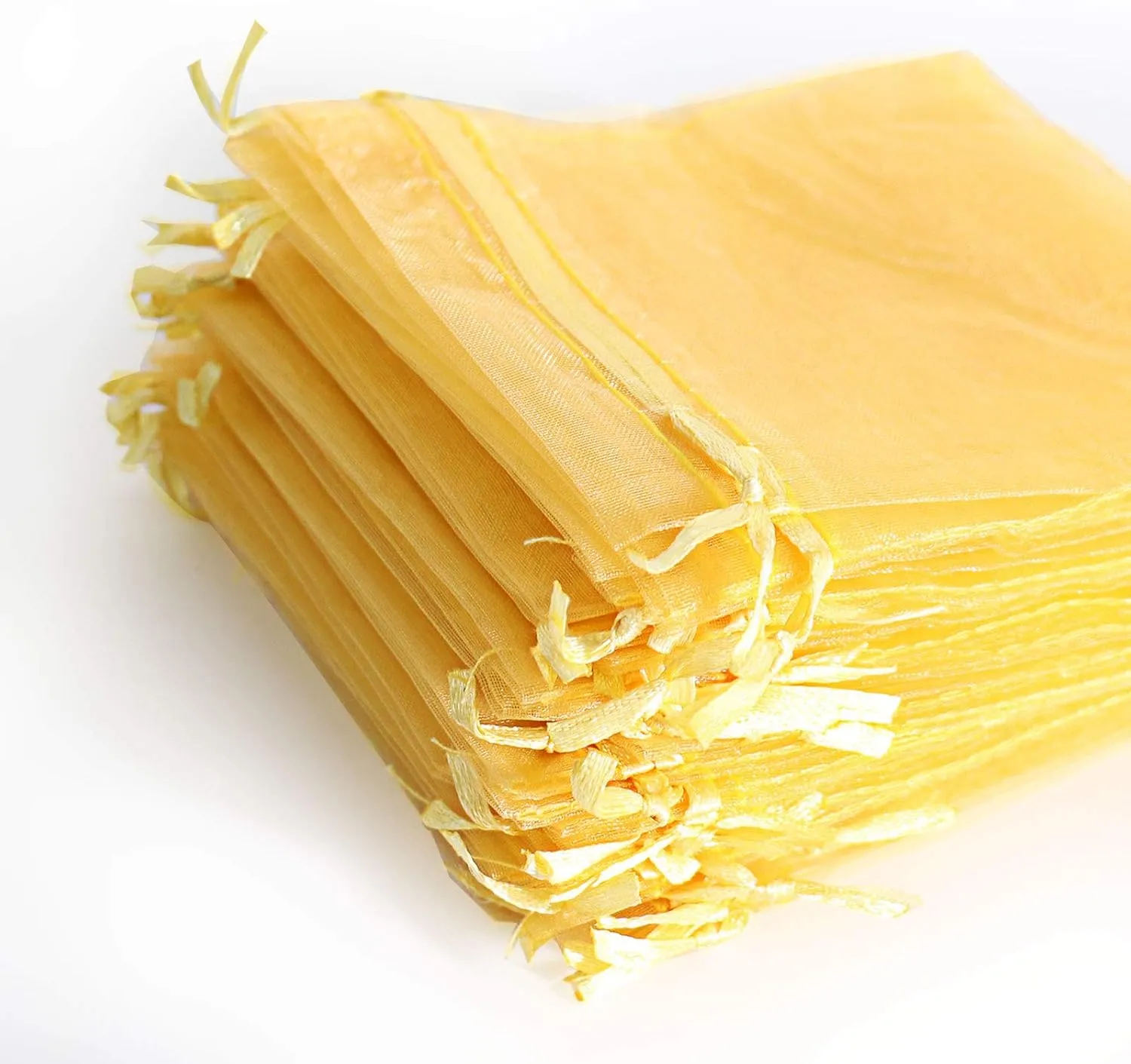 Lautechco 100Pcs Organza Bags - 3.5x4.5 inches Golden Mesh Drawstring Gift Bags for Christmas