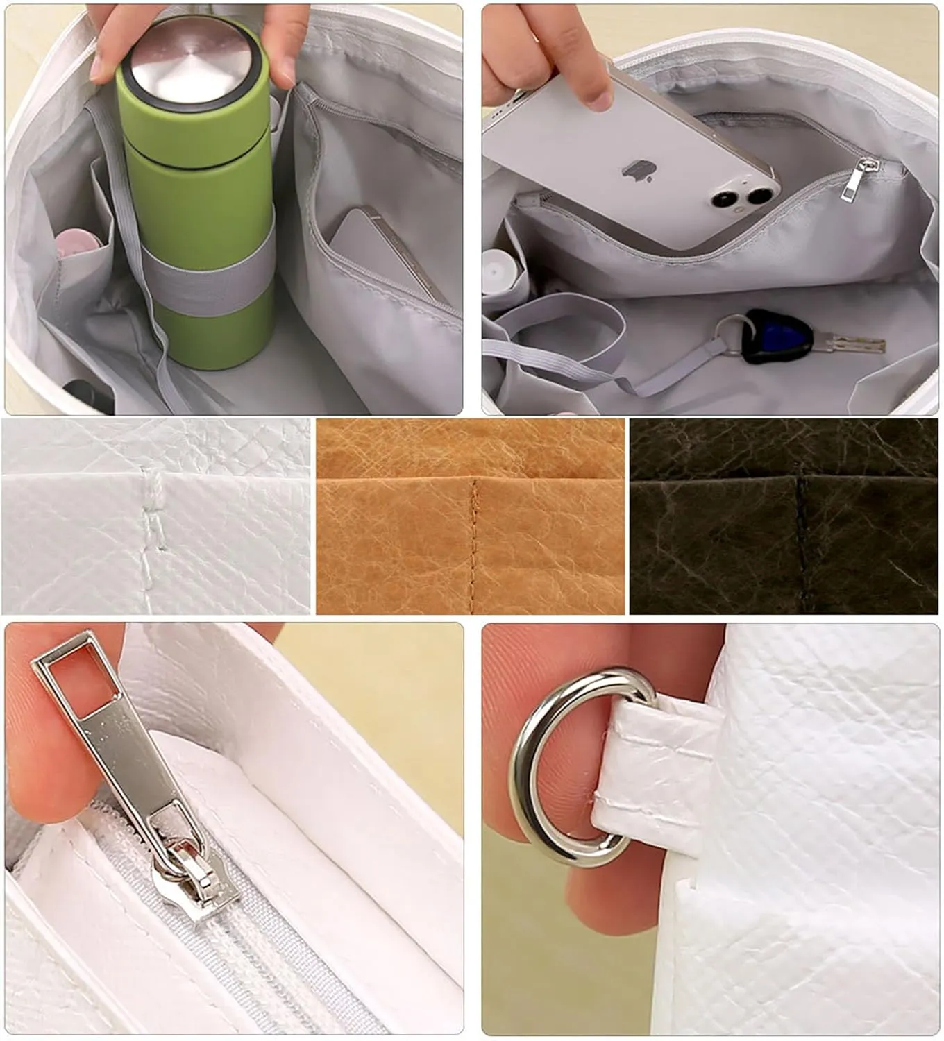 Lckaey Upgraded purse organizer insert for longchamp le pliage and neverfull handbag Ultra-light Dupont Paper insert 4002white-L