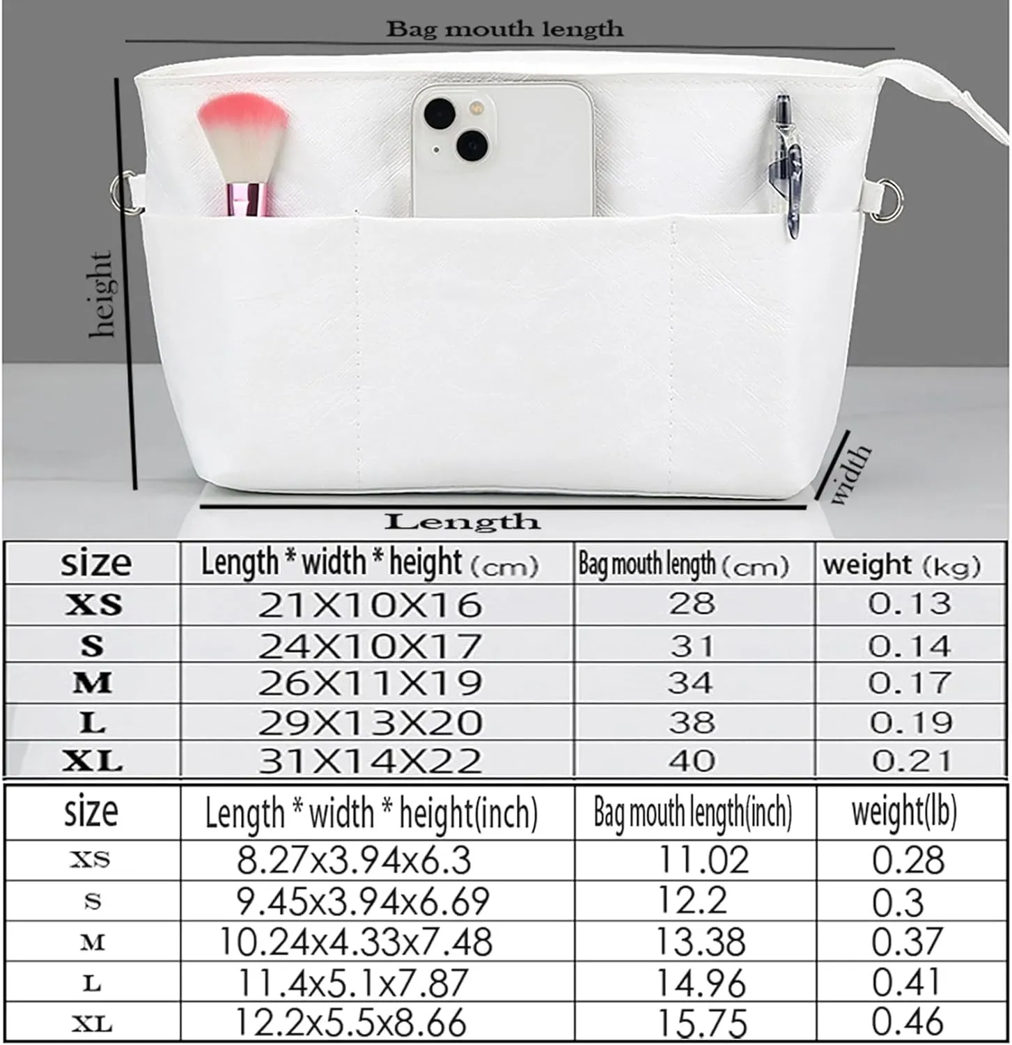 Lckaey Upgraded purse organizer insert for longchamp le pliage and neverfull handbag Ultra-light Dupont Paper insert 4002white-L
