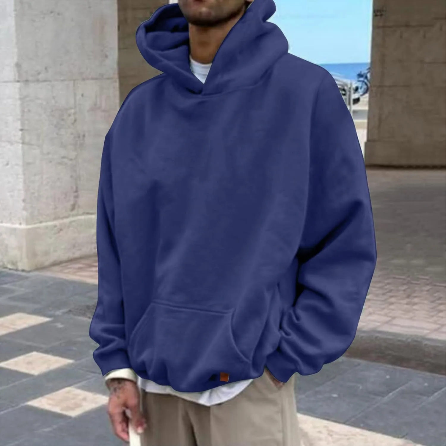 LCMTWX Men Hoodies And Winter Casual Loose Solid Hooded Sweater Top Drawstring Men's Hooded Sweatshirt Cotton Sweatshirt