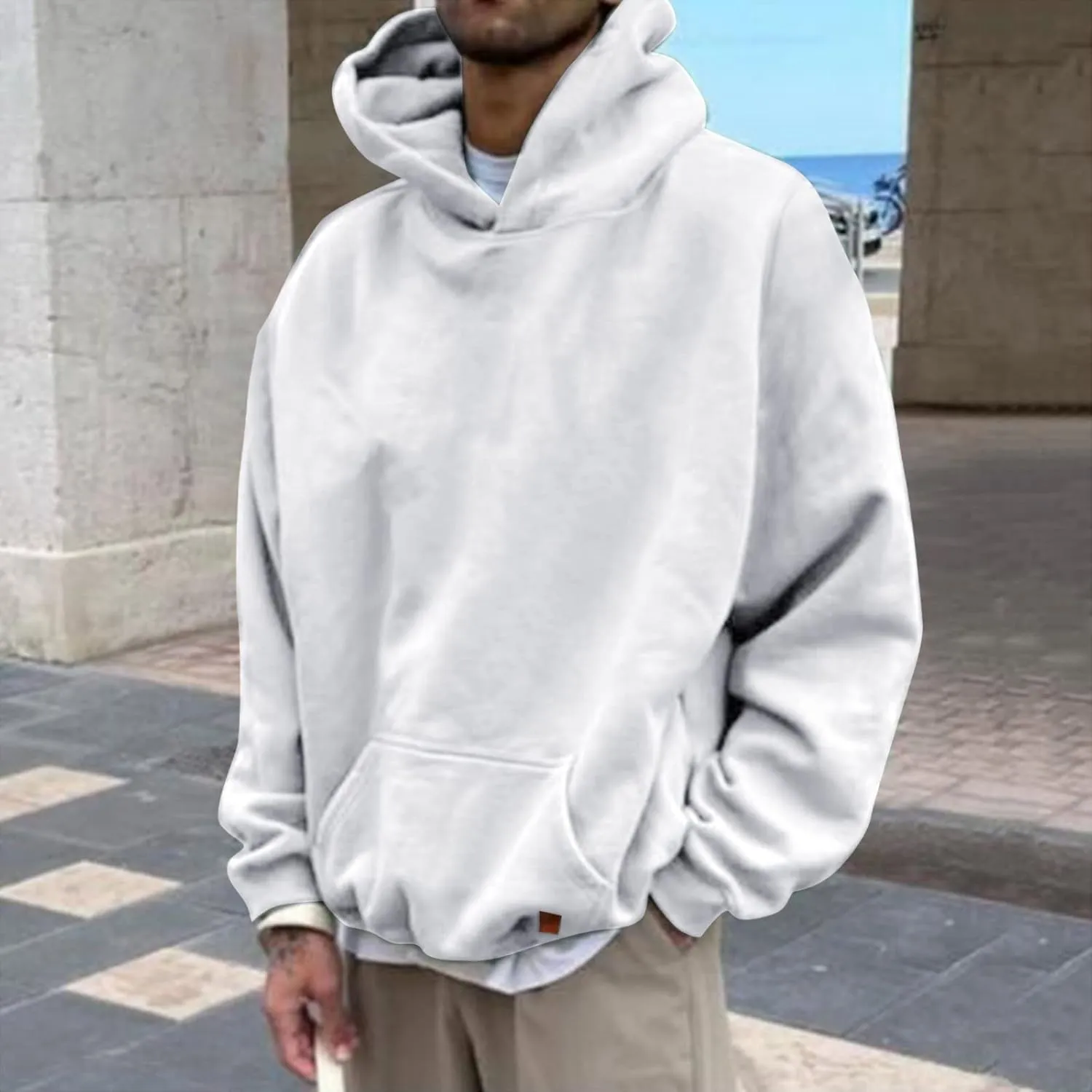 LCMTWX Men's Hooded Fleece Sweatshirt Loose Solid Hooded Sweater Top Men's Hooded Fleece Sweatshirt Sports Hooded Jacket