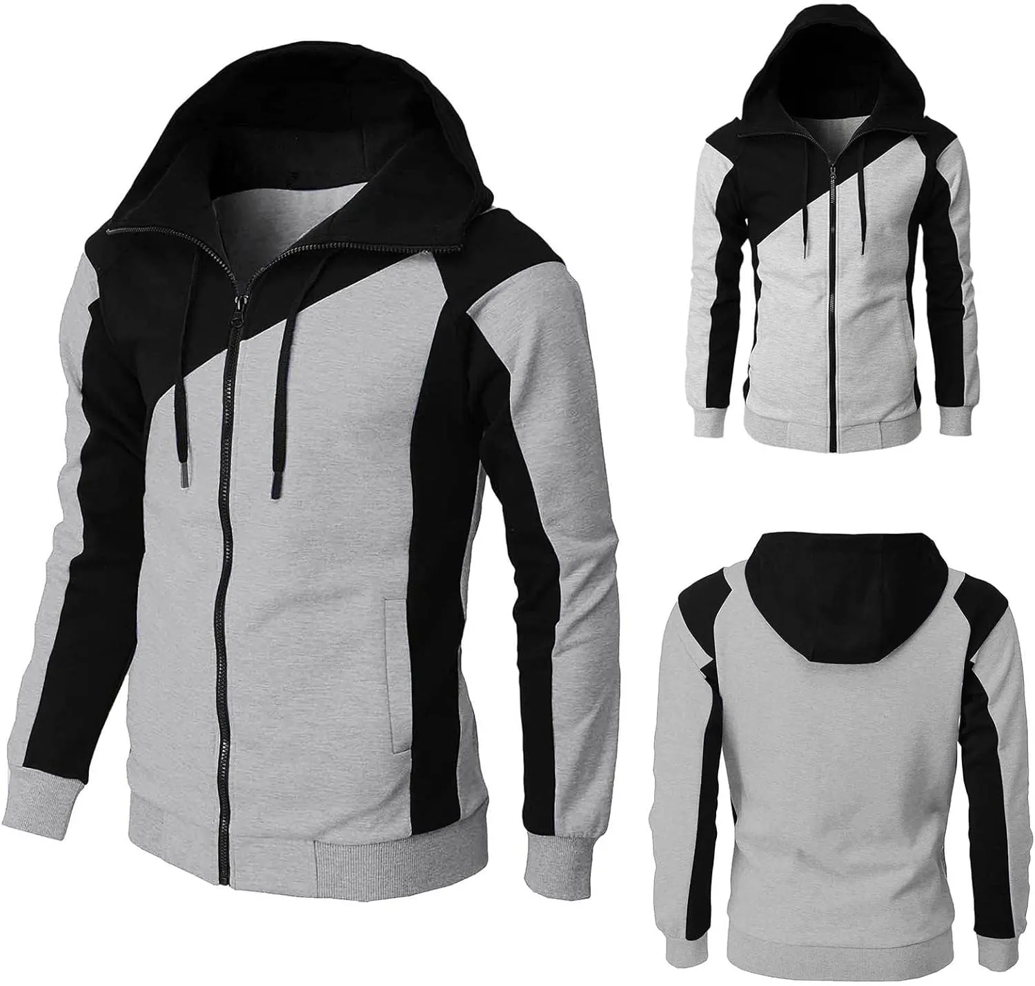LCMTWX Mens Hoodies Pullover Splicing Large Size Sweater Jacket Heavyweight Fleece Hoodie Fleece Zip Hoodie Sweatshirt