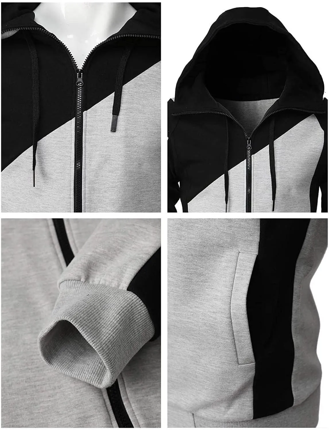 LCMTWX Mens Hoodies Pullover Splicing Large Size Sweater Jacket Heavyweight Fleece Hoodie Fleece Zip Hoodie Sweatshirt