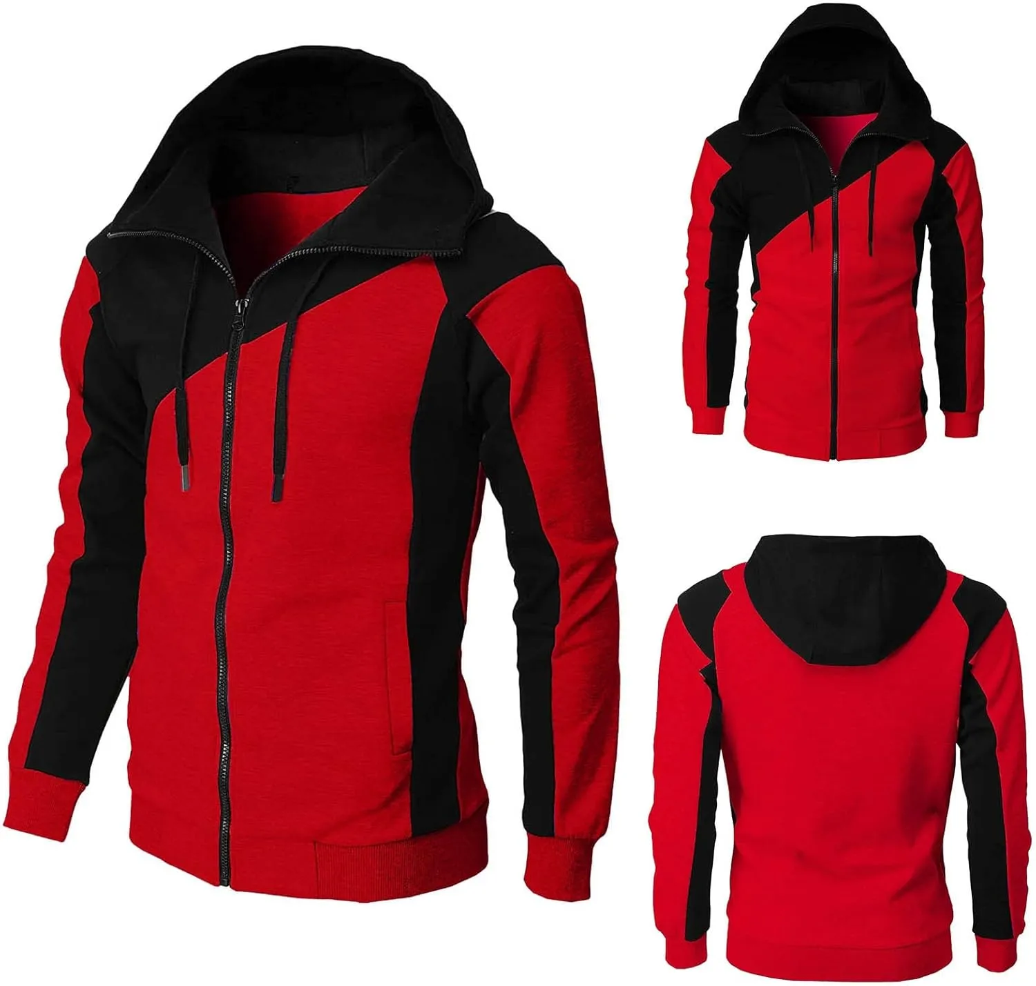 LCMTWX Mens Hoodies Pullover Splicing Large Size Sweater Jacket Heavyweight Fleece Hoodie Fleece Zip Hoodie Sweatshirt