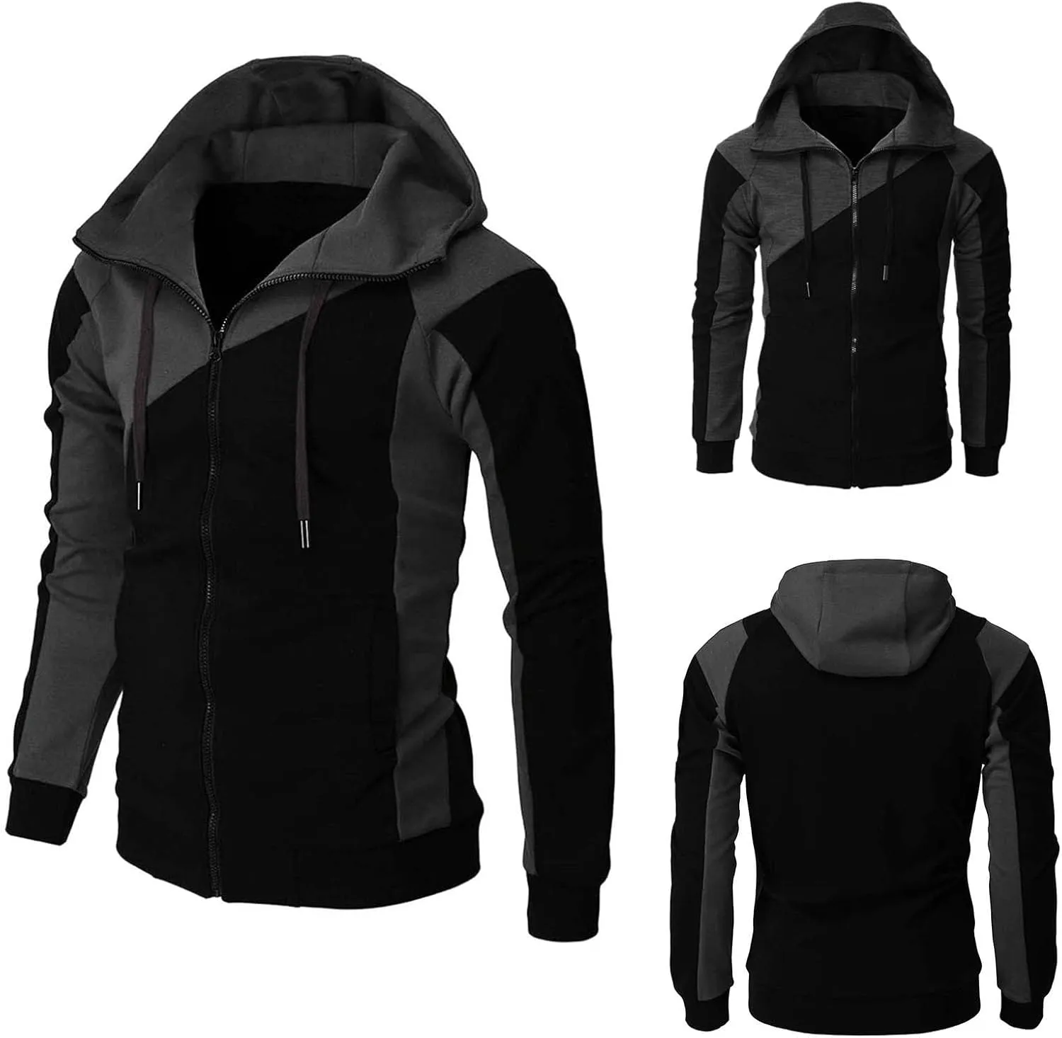 LCMTWX Mens Hoodies Pullover Splicing Large Size Sweater Jacket Heavyweight Fleece Hoodie Fleece Zip Hoodie Sweatshirt