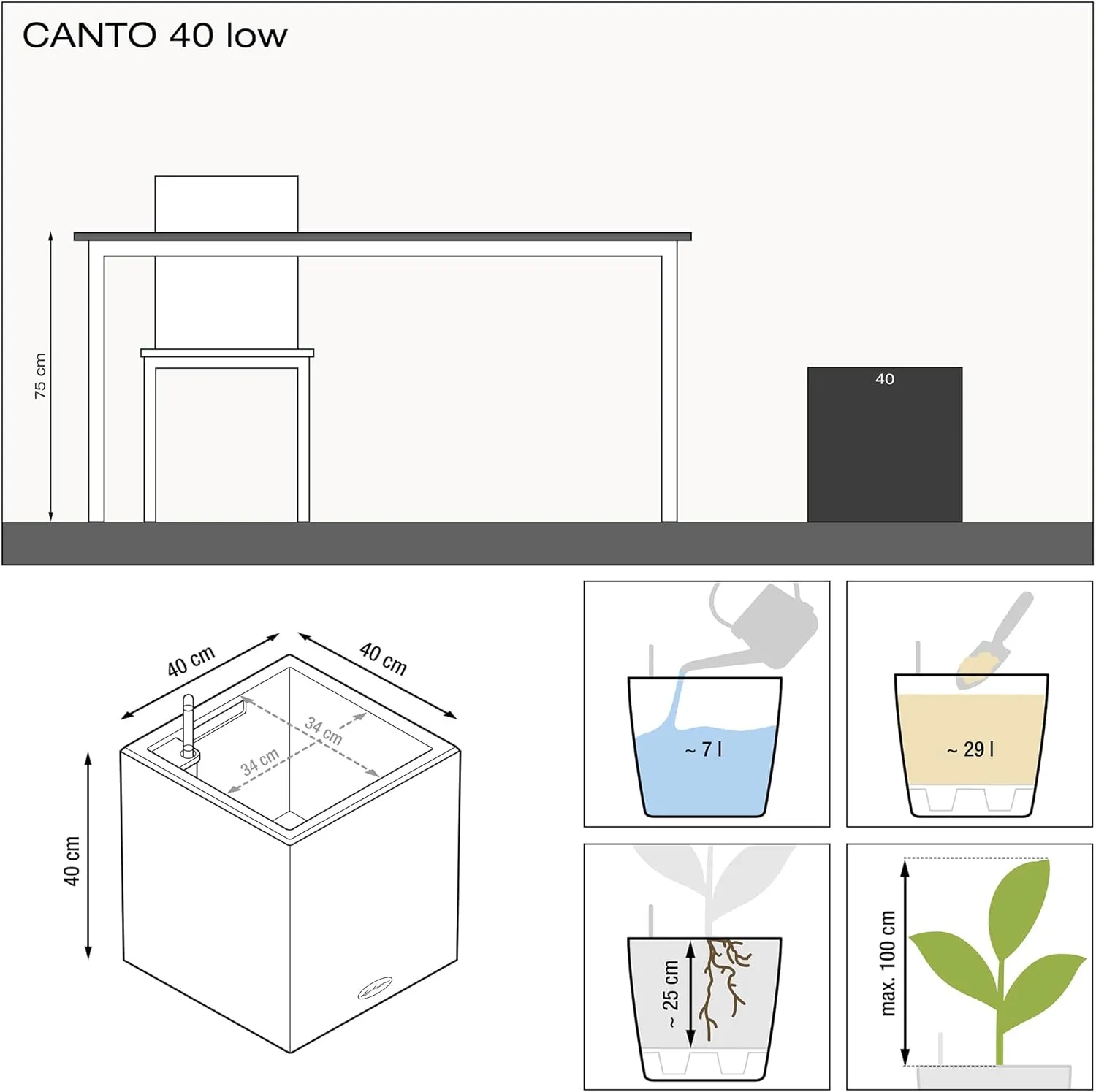 LECHUZA CANTO Premium 40 low white high gloss 13750