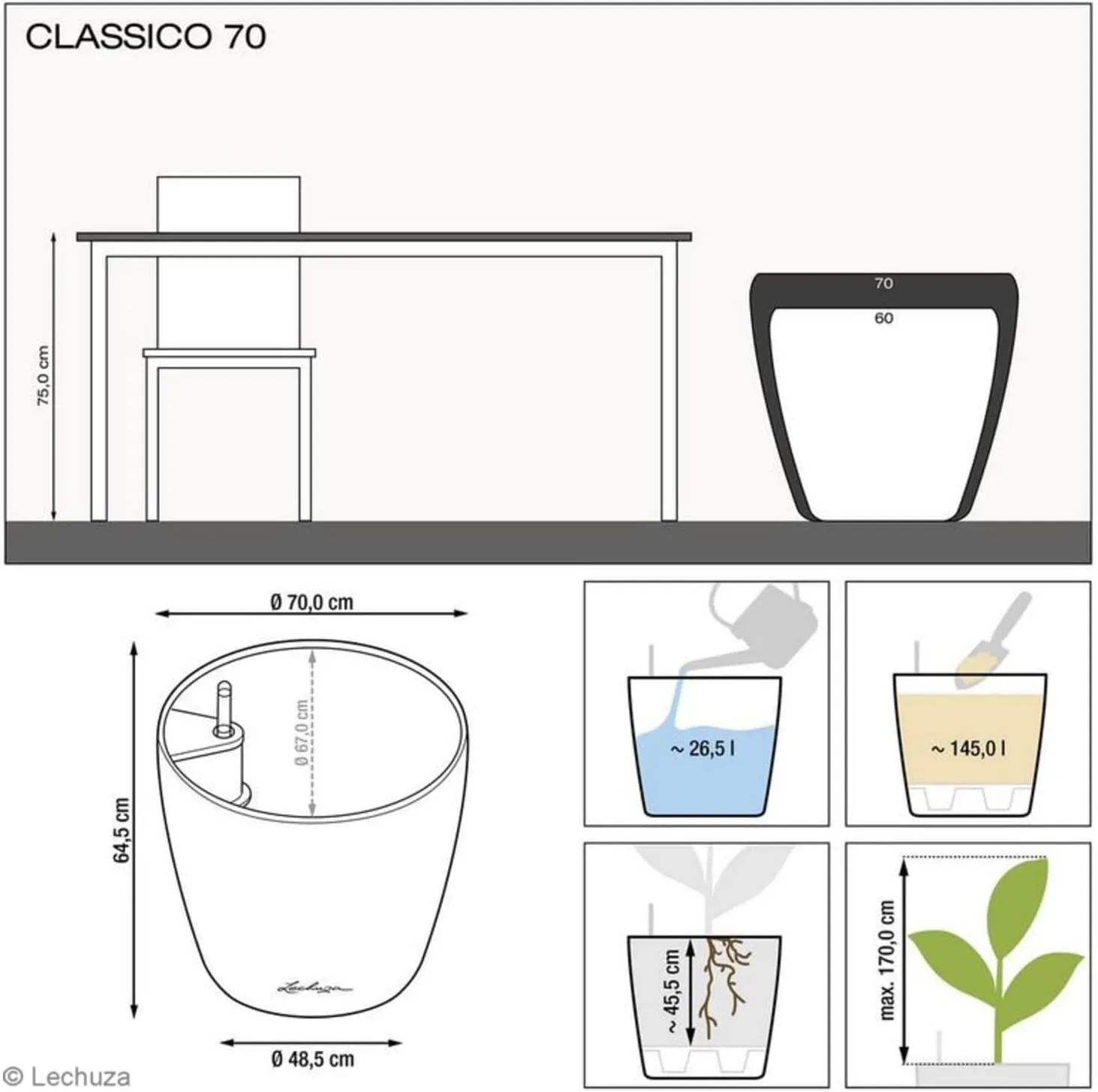 Lechuza Classico Premium 70 14660 High-Gloss White