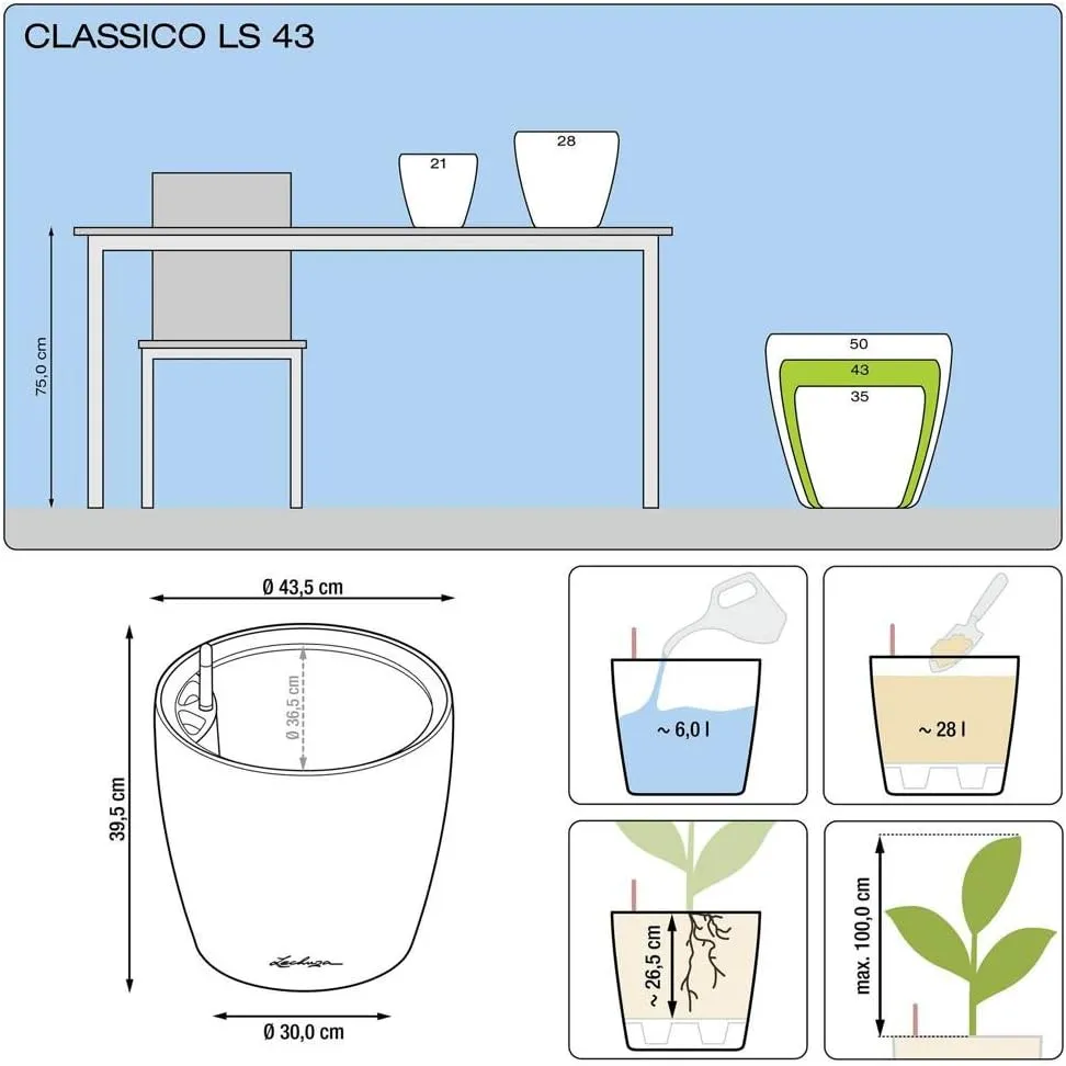Lechuza Classico Premium LS 43 Silver Metallic 16088