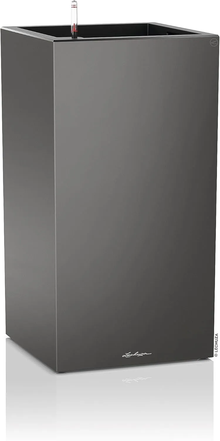 Lechuza Planter, Plastic Polypropylene (PP), Anthracite Metallic, 40x40x76 cm