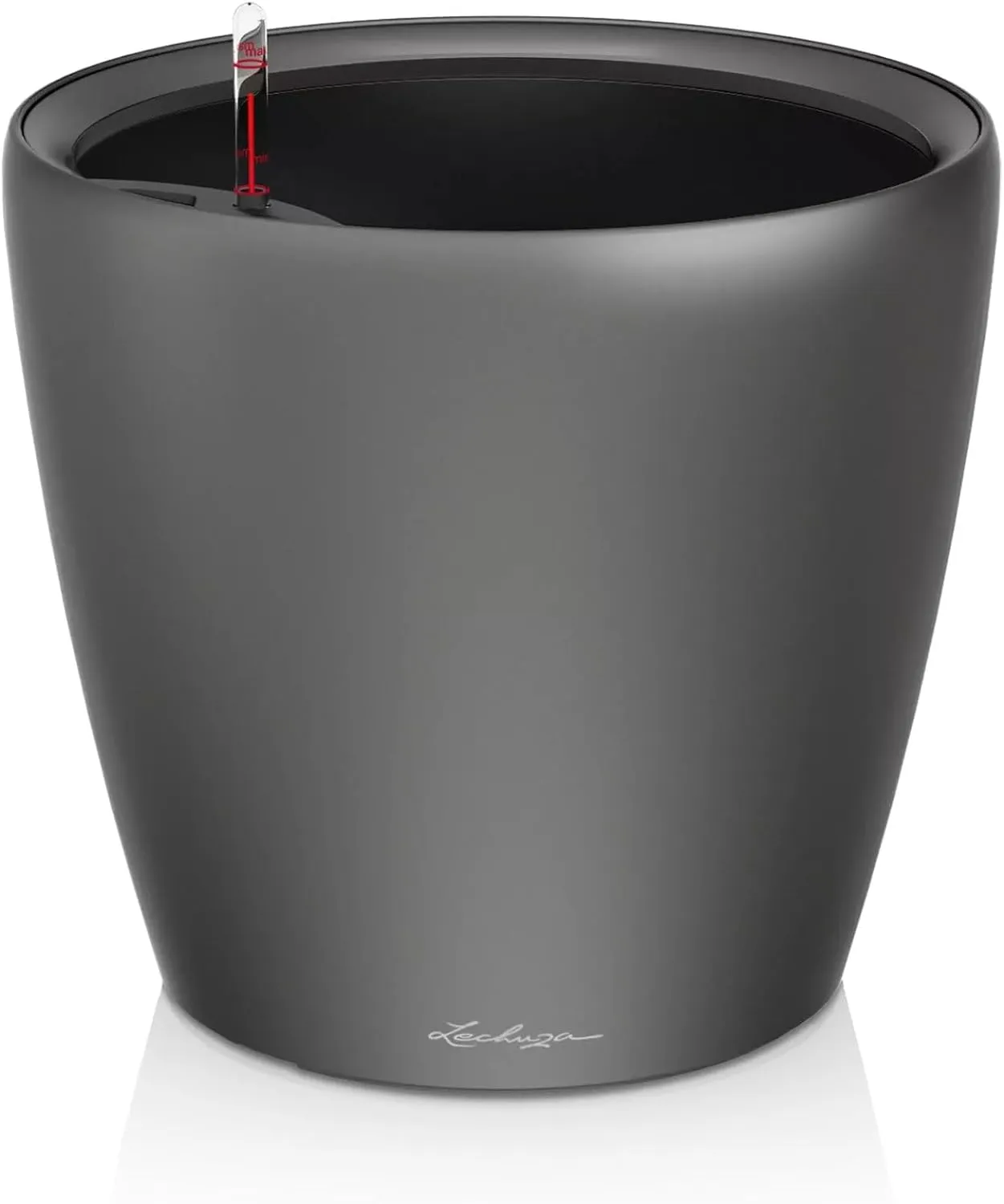Lechuza Self Watering Plant Pot Classico 21 LS Garden Flower Indoor Outdoor Small Table Plastic Planter with Drainage Hole D21 H20 cm Charcoal Metallic