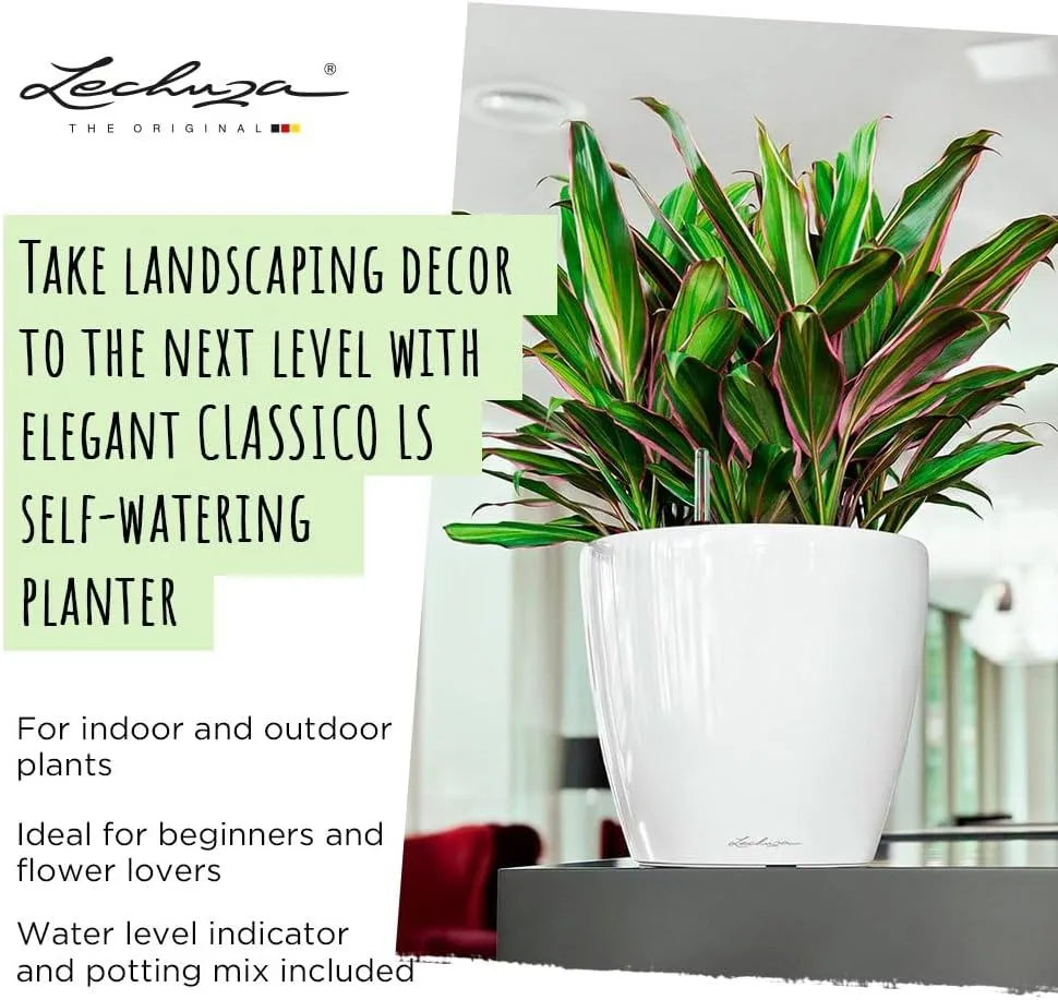 Lechuza Self Watering Plant Pot Classico 21 LS Garden Flower Indoor Outdoor Small Table Plastic Planter with Drainage Hole D21 H20 cm Charcoal Metallic