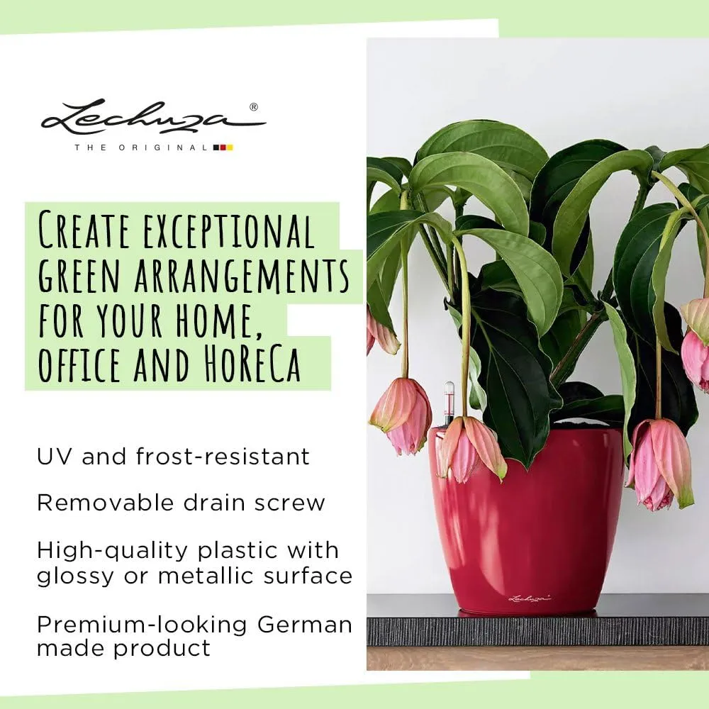 Lechuza Self Watering Plant Pot Classico 21 LS Garden Flower Indoor Outdoor Small Table Plastic Planter with Drainage Hole D21 H20 cm Charcoal Metallic