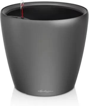 Lechuza Self Watering Plant Pot Classico 21 LS Garden Flower Indoor Outdoor Small Table Plastic Planter with Drainage Hole D21 H20 cm Charcoal Metallic