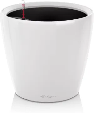 Lechuza Self Watering Plant Pot Classico 21 LS Garden Flower Indoor Outdoor Small Table Plastic Planter with Drainage Hole D21 H20 cm White High-Gloss