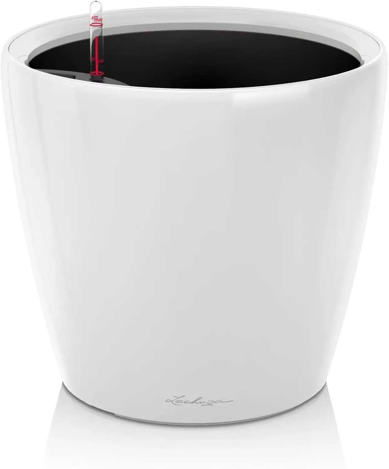 Lechuza Self Watering Plant Pot Classico 21 LS Garden Flower Indoor Outdoor Small Table Plastic Planter with Drainage Hole D21 H20 cm White High-Gloss