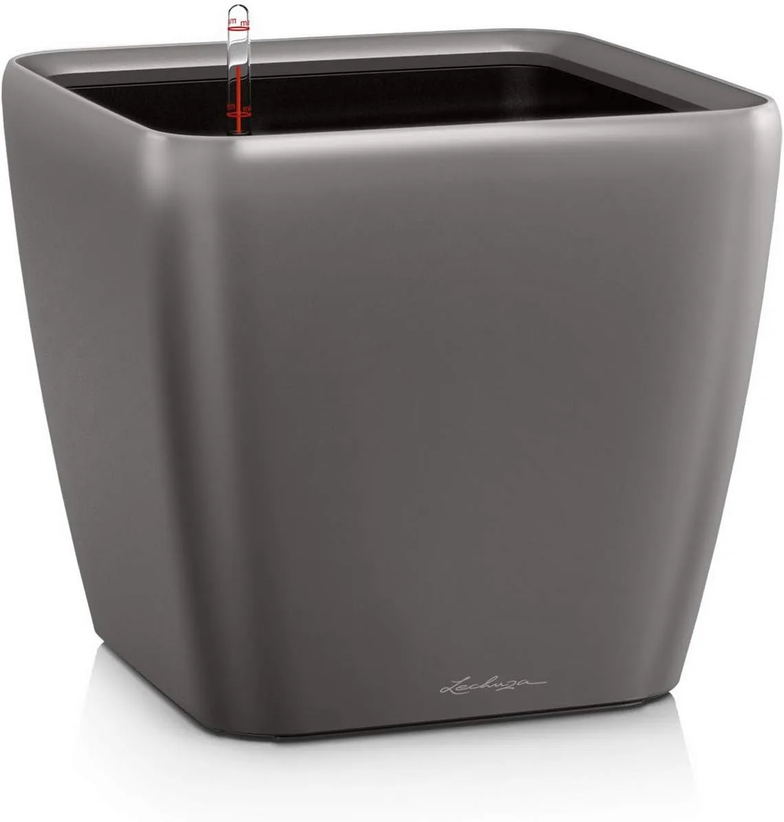 Lechuza Self Watering Plant Pot Quadro LS 35 Garden Flower Indoor Outdoor Floor Plastic Planter with Drainage Hole H33 L35 W35 cm Charcoal Metallic