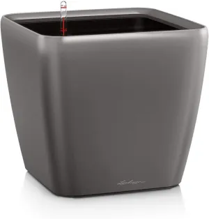 Lechuza Self Watering Plant Pot Quadro LS 35 Garden Flower Indoor Outdoor Floor Plastic Planter with Drainage Hole H33 L35 W35 cm Charcoal Metallic